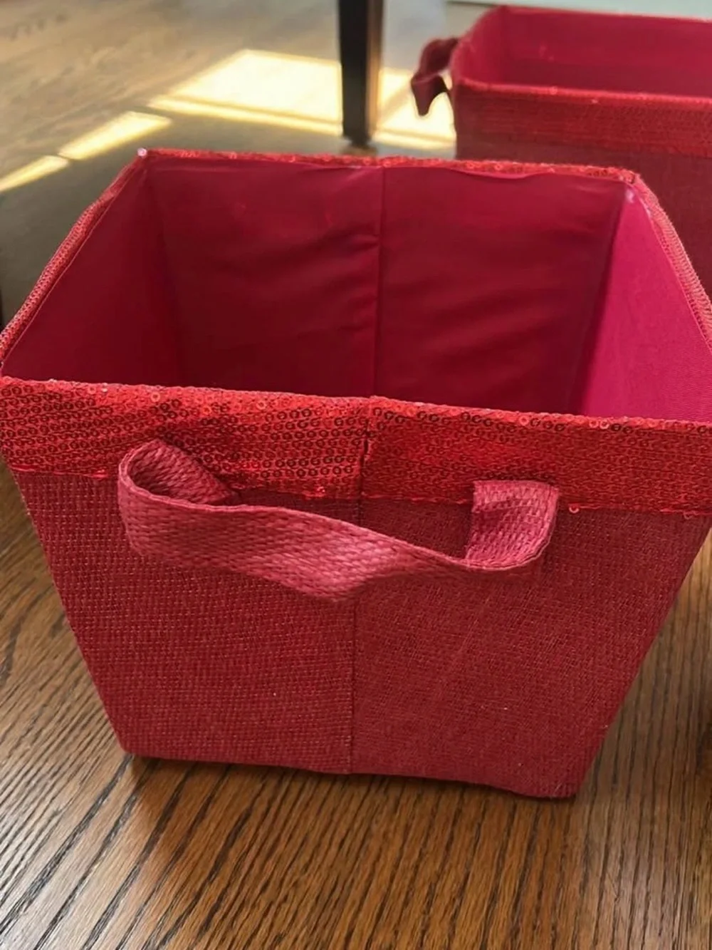 Sequin Collapsible Storage Bins - Red & Silver, Set of 5